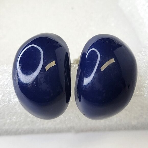 Dark Blue Clip On Earrings Oval Shaped Enamelled Earrings - Picture 4 of 4